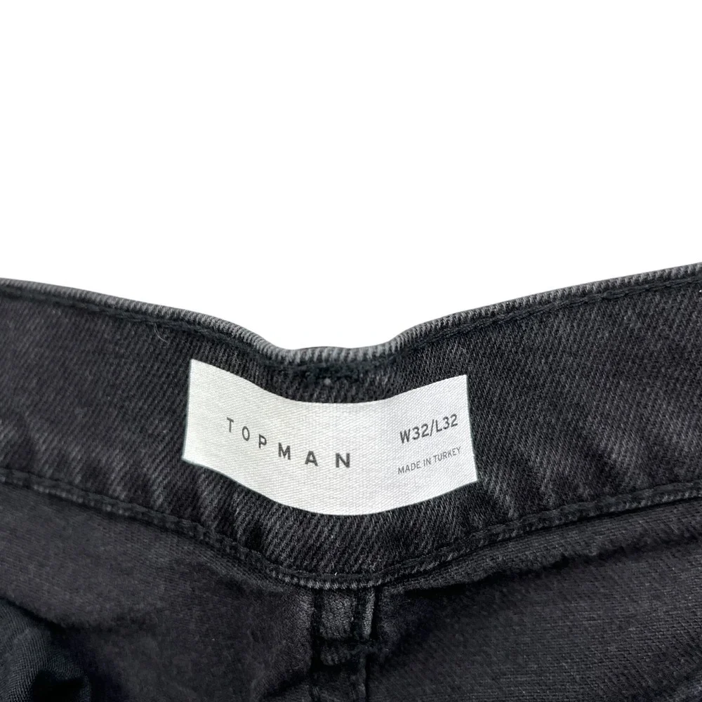 Topman Men Jeans Straight Leg Button Fly Denim 5 Pocket Black Wash Size W32 L32*